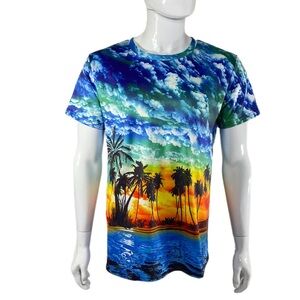 Men’s Hawaiian Tropical Sunset Polyester Stretch Tee